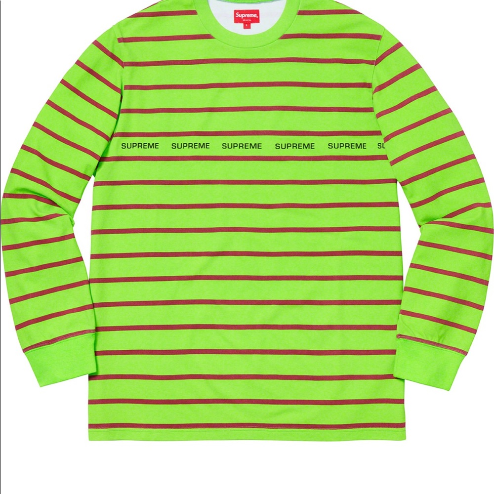 Supreme printed stripe pique l/s shirt lime grn xl